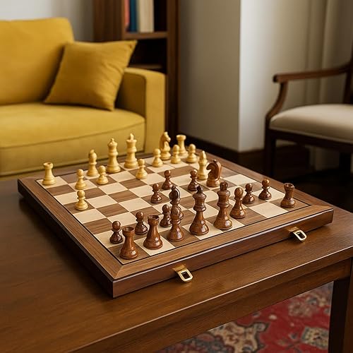 Miniatura 9 de Juego de ajedrez plegable extra grande de 20 pulgadas, tablero de madera de nogal y piezas de PVC pesadas, juego de torneo portátil para adultos,