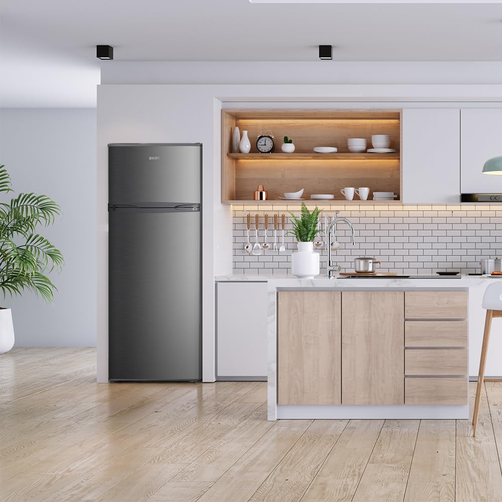 Svan Frigorífico Estandar, 2 Puertas, Inox, SF145503EX, Capacidad 206 Litros, Puerta Reversible, Bajo Nivel Sonoro, Eficiencia Energética Clase E