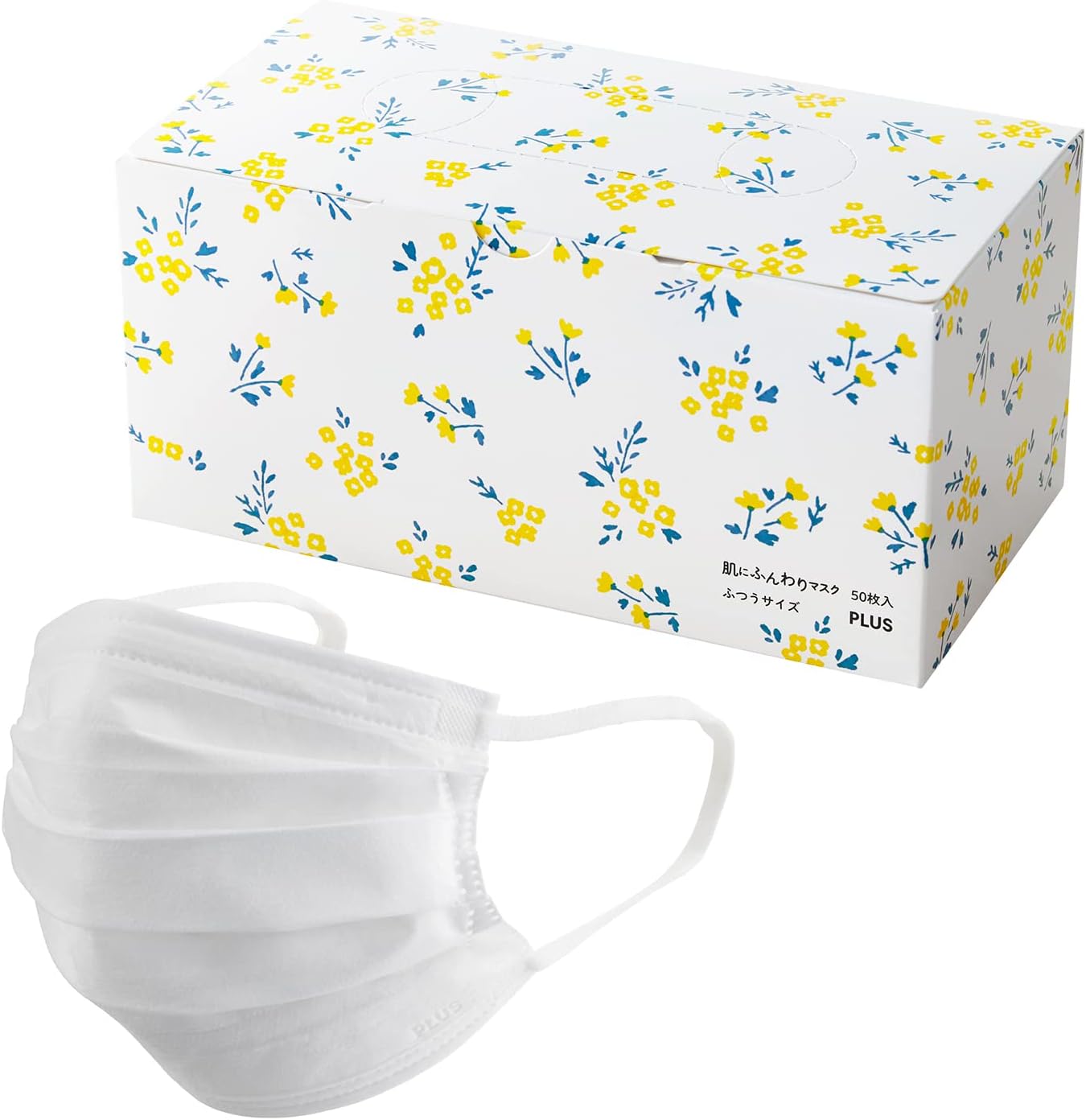 Plus SM-050 98-100 Mask, Non-woven Fabric, Fluffy Mask, Flower Box, 50 Sheets, Regular Size (JIS T 9001 General Mask)