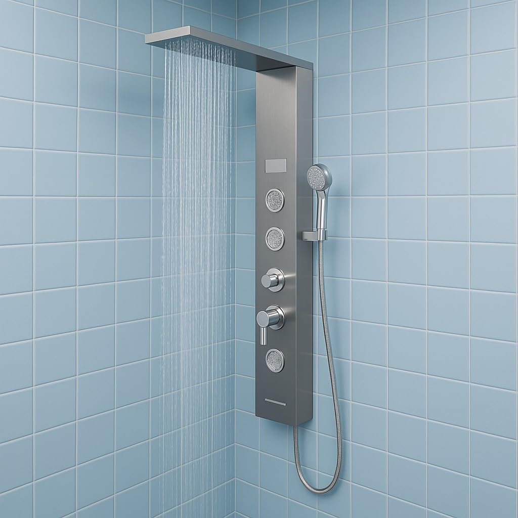 Colonna Pannello Doccia Shine-1 Cromo 4 Funzioni Luce LED Relax Display Temperatura Cromo 3 getti lombari 2 cascate d'acqua Soffione Anticalcare