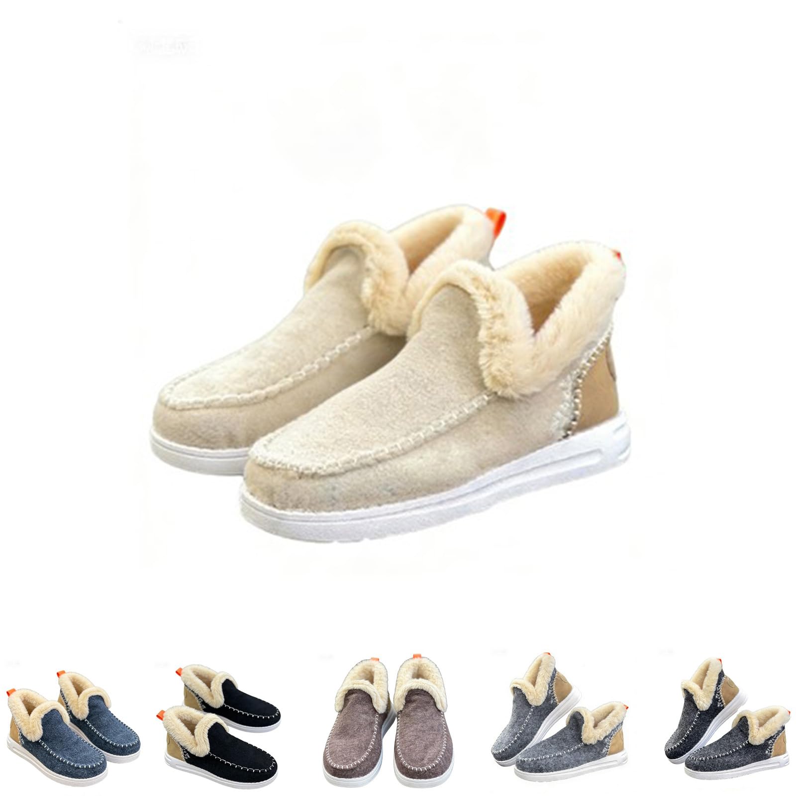 Womens Winter Warm Faux Fur Boots Soft Plush Lined Slip-On Ankle Booties