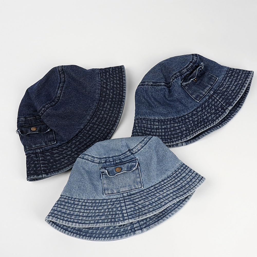 Unisex Vintage Cotton Denim Bucket Hat with Small Pocket - Sun Protection Fisherman Cap for Men Women Teens Outdoor Summer - Image 4
