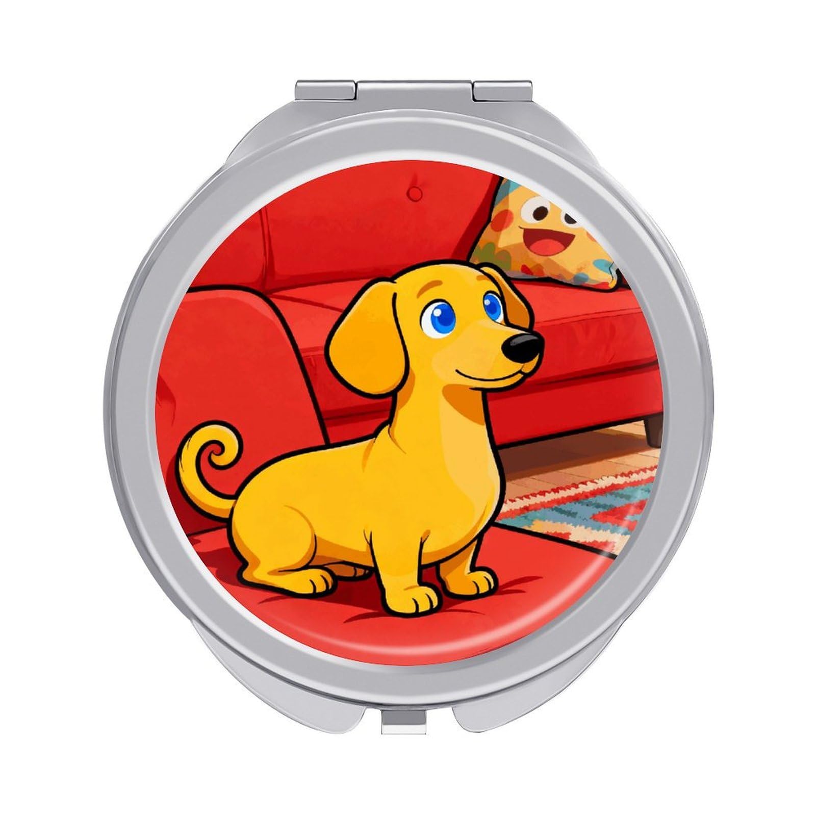 LZQPOEAS Dachshund Compact Mirror, Double-Sided Folding Makeup Mirror, Durable Metal Travel Pocket Mirror for Purse, Portable Round Touch-Up Mirror for Table Gifts and Everyday Use