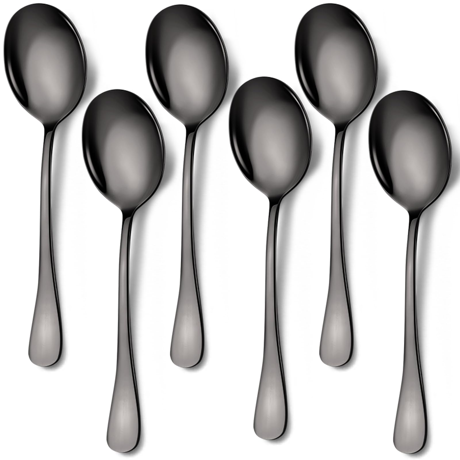 Black Serving Spoons, 6 Pieces Stainless Steel Serving Spoons Set Includes 6 Serving Spoons. Serving Spoons for Parties/Kitchen/Buffet, Dishwasher Safe, 8.6-Inch