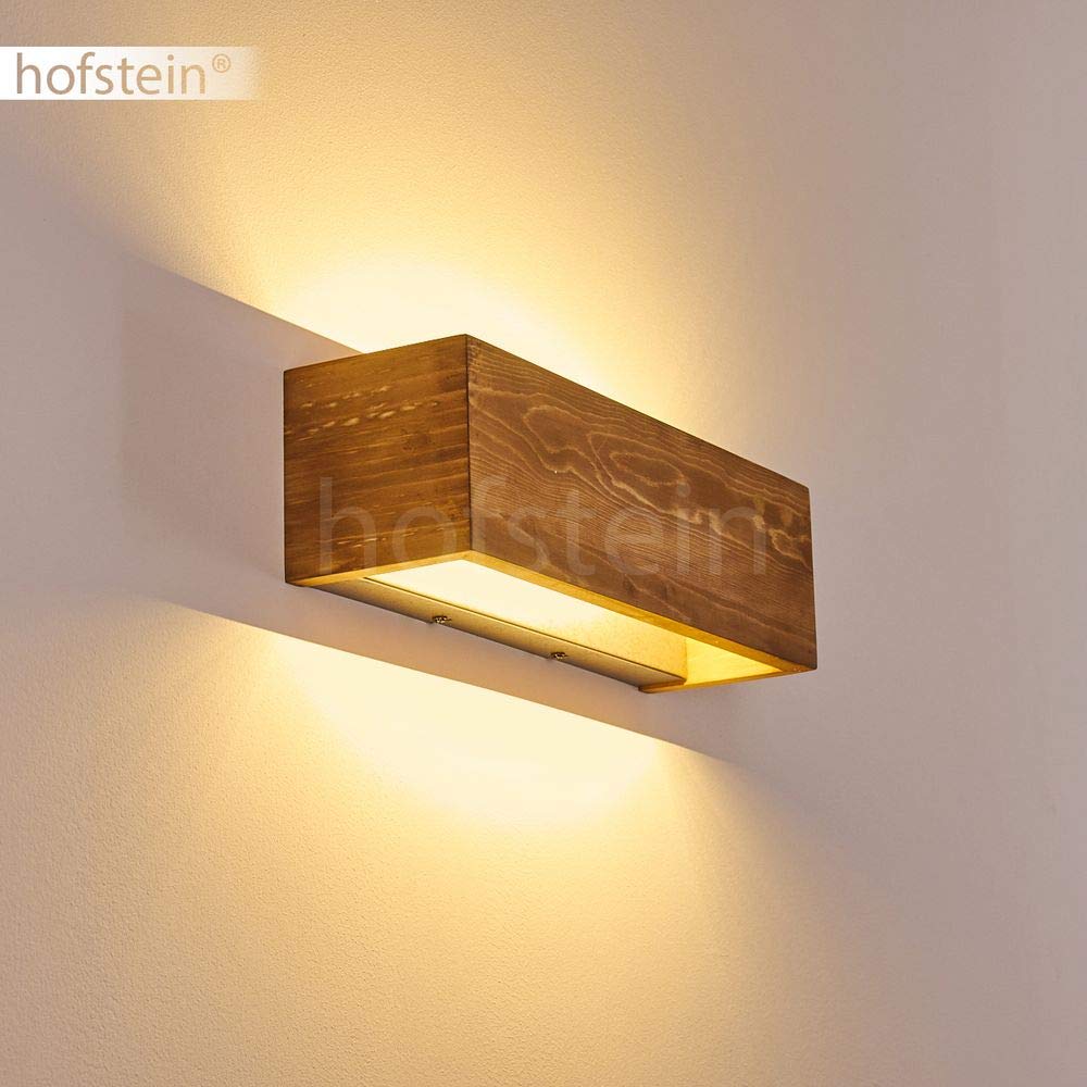 HOFSTEIN LED Wandlampe Adak, dimmbare Wandleuchte aus Holz/Metall in Braun/Grau, längliche Innenwandleuchte mit Up&Down Effekt, 13,5 Watt, 1800 Lumen, 3000 Kelvin, Wohnzimmer, Schlafzimmer, Flur