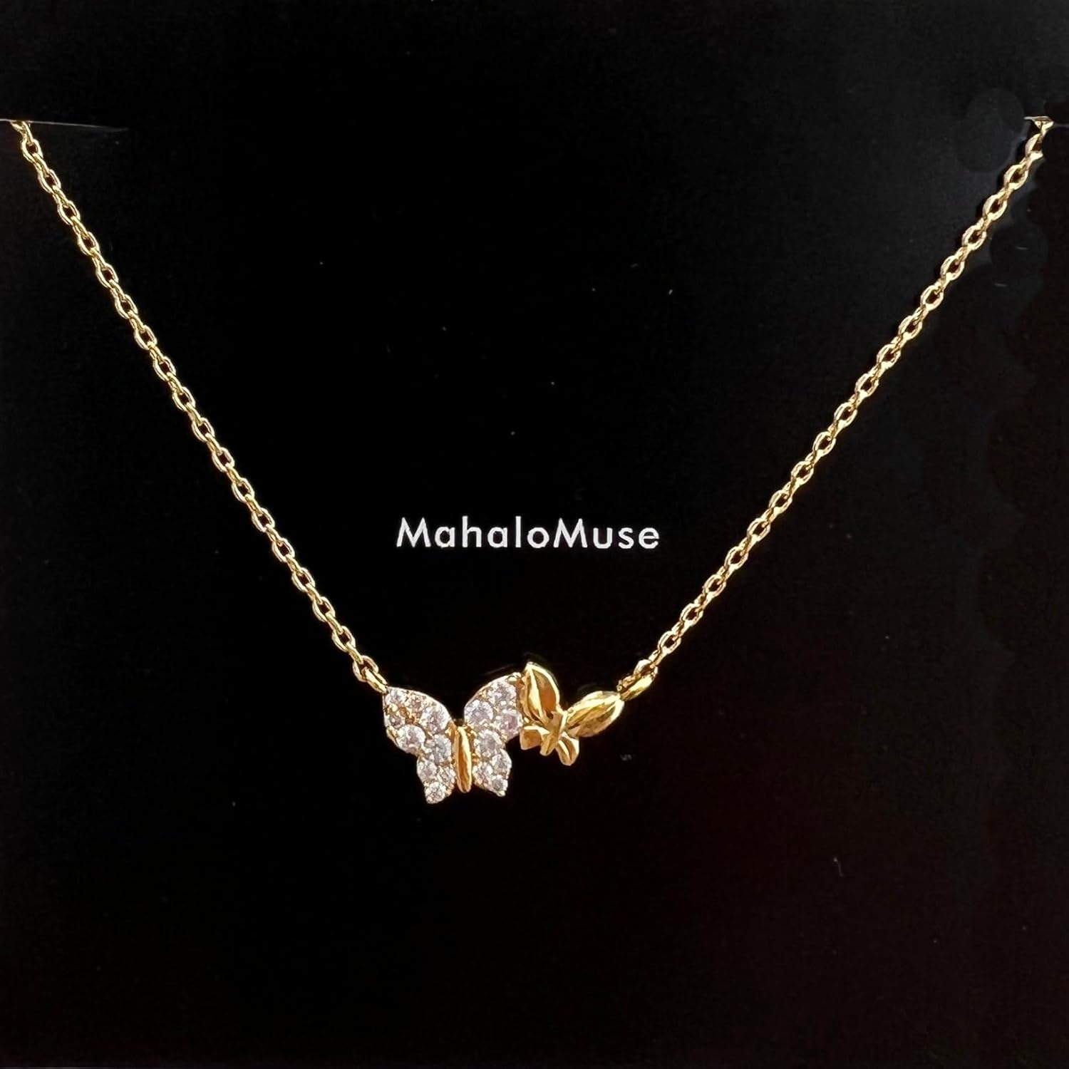 Two Butterfly Charm Necklace CZ Cubic Zirconia 18K Gold Dipped 24K White Gold Dipped Tiny Butterfly Pendant Necklace