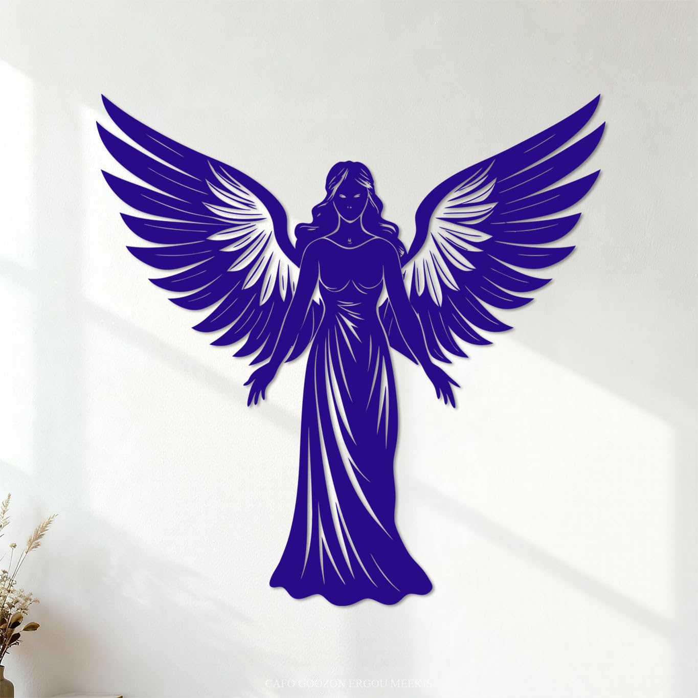Angel Silhouette with Delicate Wings Engraving Decals 42x42.3cm Self Adhesive DarkBlue