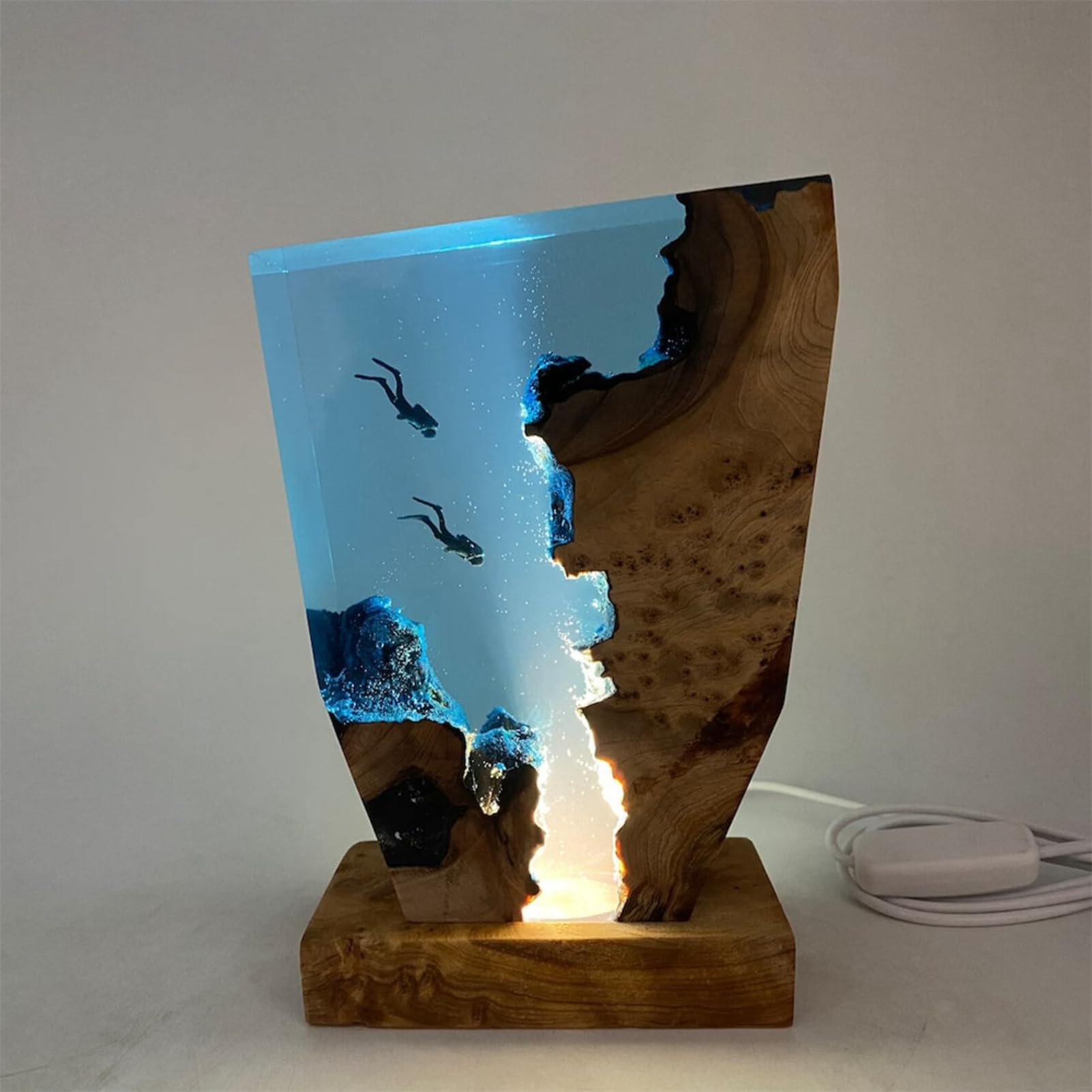 Lumières De Plongée Océanique À LED avec Support, Lampe De Chevet en Résine Époxy USB, Ornements Artistiques pour Chambre À Coucher De Bureau,6 * 4in