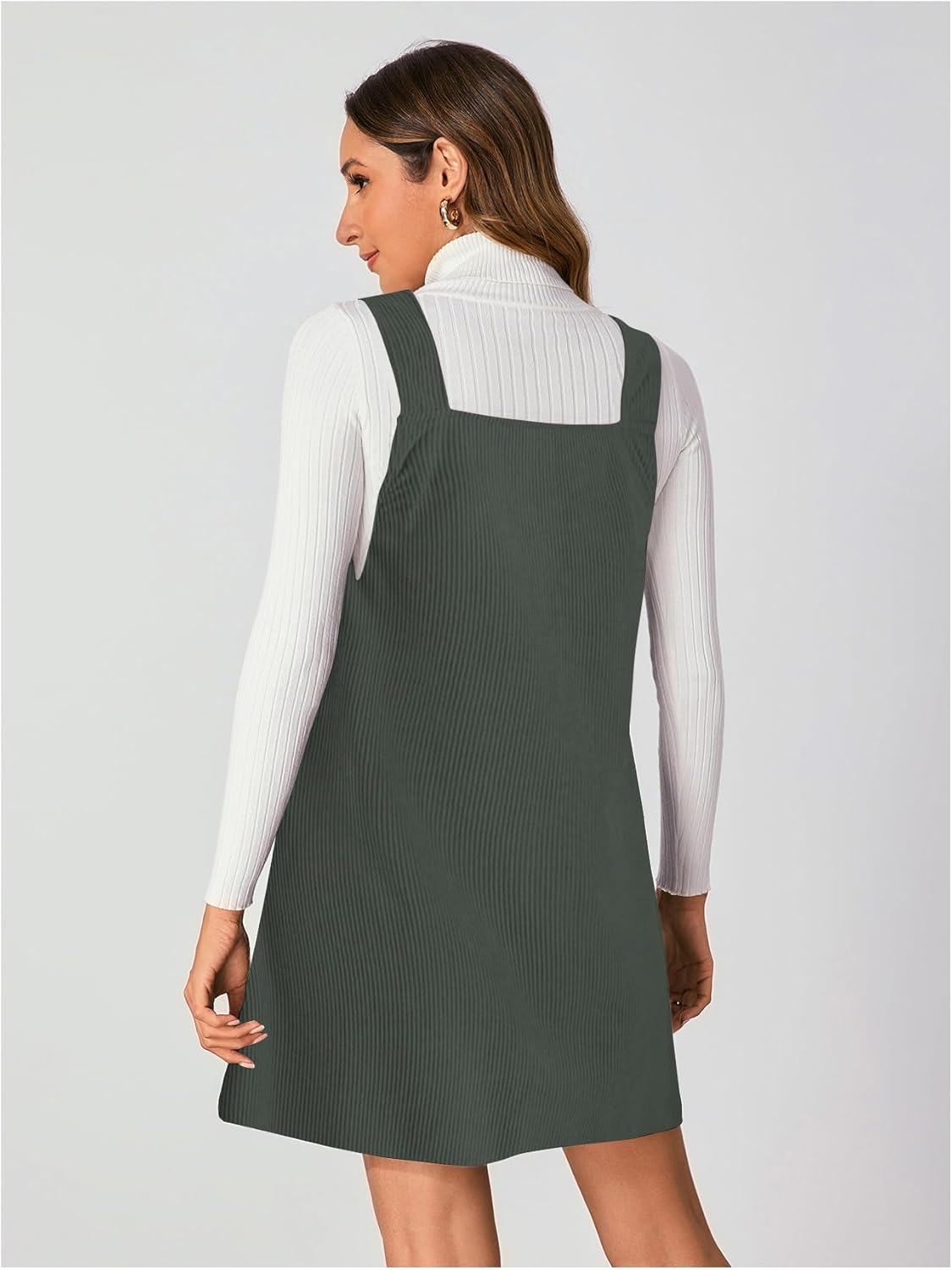 Milumia Women V Neck Corduroy Overall Dress 2025 Fall Mini Pinafore Jumper Dress - Image 2