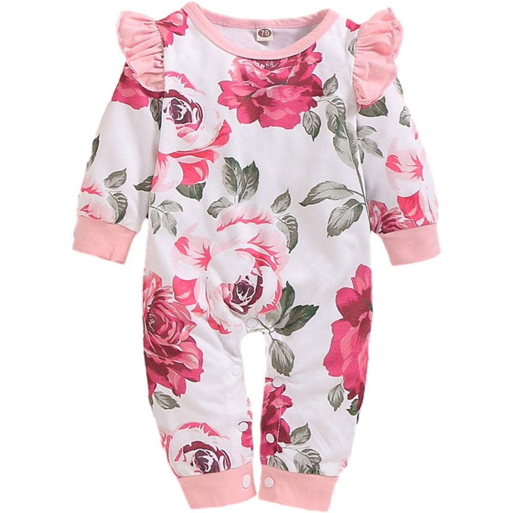 Newborn Baby Girls Clothes Long Sleeves Flower Romper Jumpsuit + Headband 2Pcs Outfit Set
