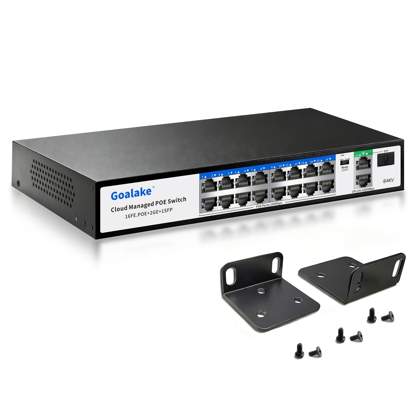 19-Port Ethernet PoE Switch, 16 PoE+ Ports @240W, 2 Uplink Gigabit Ports + 1 Combo SFP Slots, Easy Smart Managed Ethernet Switch, Metal Plug and Play, AI Extend &Vlan, Fanless, Overload Protection