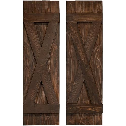 Dogberry 14 in. x 72 in. Coffee Brown X Board & Batten Exterior Shutters Pair