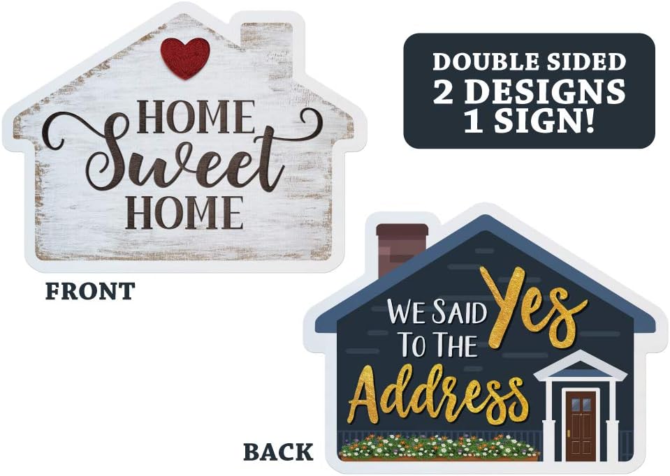 Calendars and More,Inc. Real Estate Social Media Testimonial Photo Prop Signs - Great for Instagram,Twitter and Facebook (House Shape - 1 Sign,Double Sided,House - Home Sweet Home/Yes to the Address)