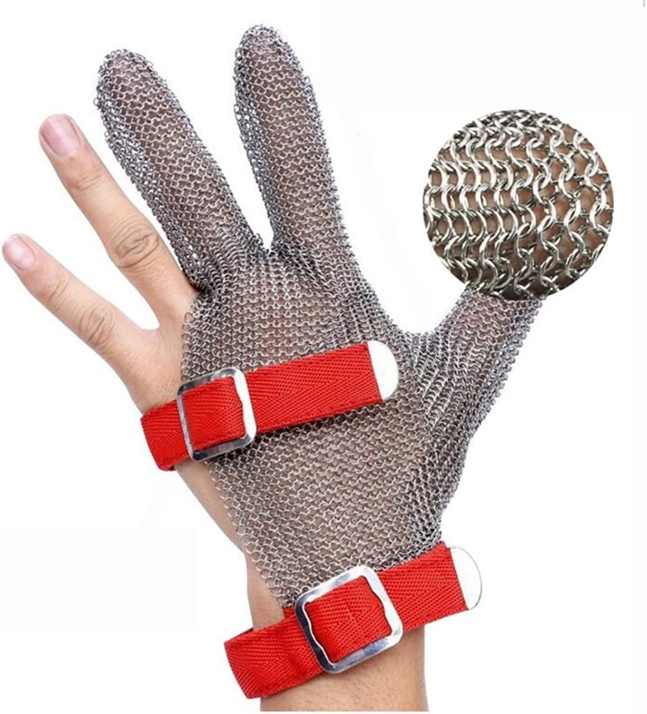 Guantes Anticorte Resistentes A Cortes Metálicos, Guantes De Trabajo De Seguridad De Carnicero De 3 Dedos, Guantes De Malla De Nailon., A Pack of One/XXL