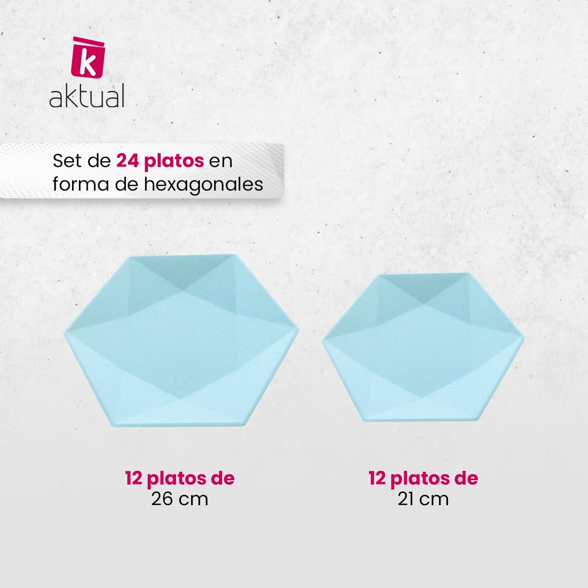 Platos Desechables - Kit de fiestas - 24 platos hexagonales de 26 cm, 24 hexagonales de de 21 cm, 6 bowls y un mantel - Fabricado con Caña de Azúcar - Color: Azul - Aktual