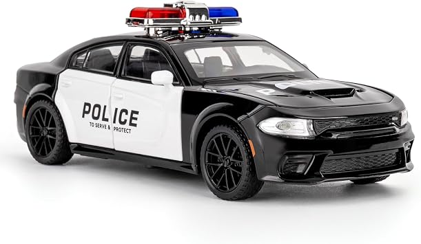 132 Dodge Challenger SRT Toy Model Car with Sound & Light, Toy Vehicle with Pull Back Function & Openable Doors - Premium Diecast Collectible with Realistic Details Police