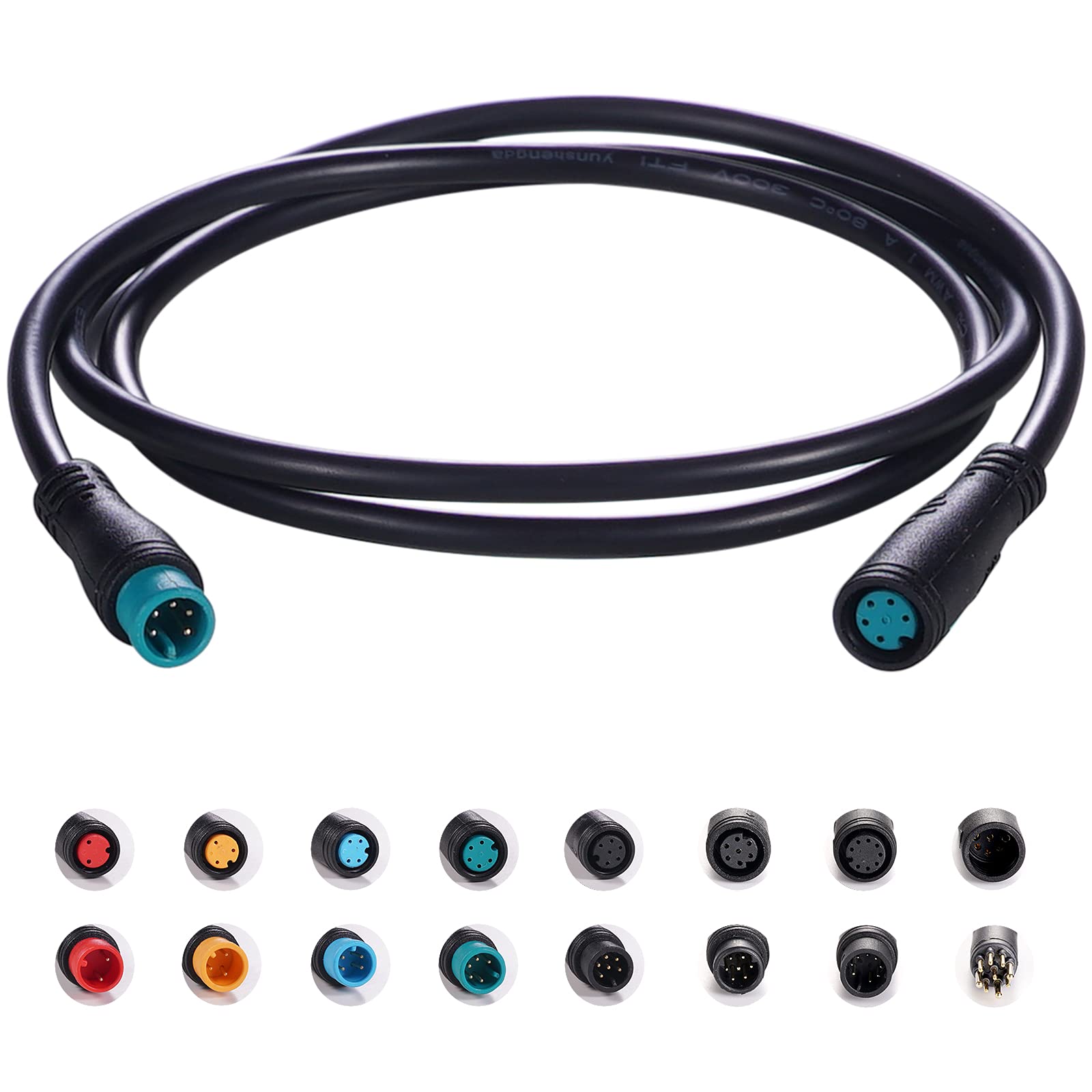 Extension Cable 2Pin/3Pin/4Pin/5Pin/6Pin/8Pin/9Pin Waterproof Plug Works for Electric Bicycle Light/Throttle/Ebrake/Display Ebike Parts Extend Cable (5pin 80cm)