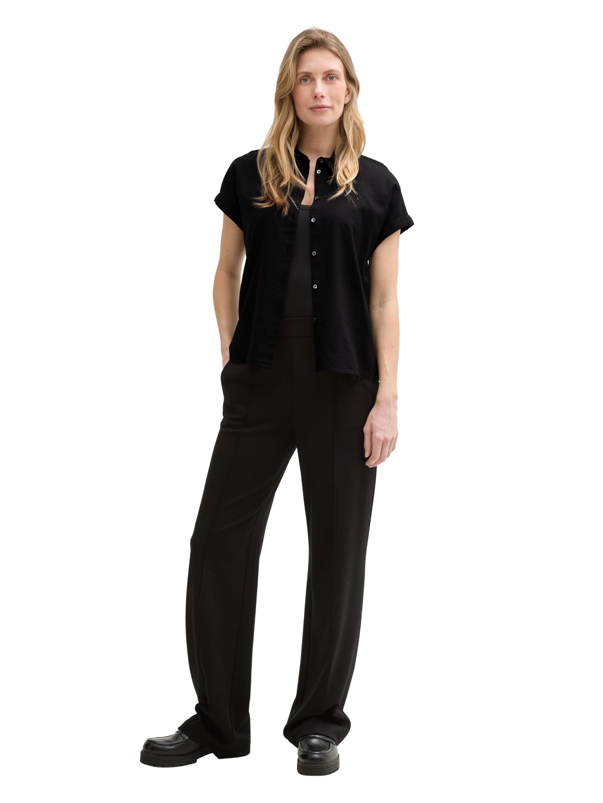 Tom Tailor Damen Loose Fit Bluse mit Leinenanteil