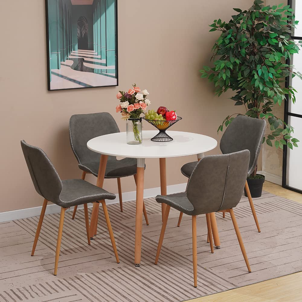 Tavolo da pranzo rotondo moderno Mid Century, bianco, con gambe in legno massello, 90 cm, per il tempo libero
