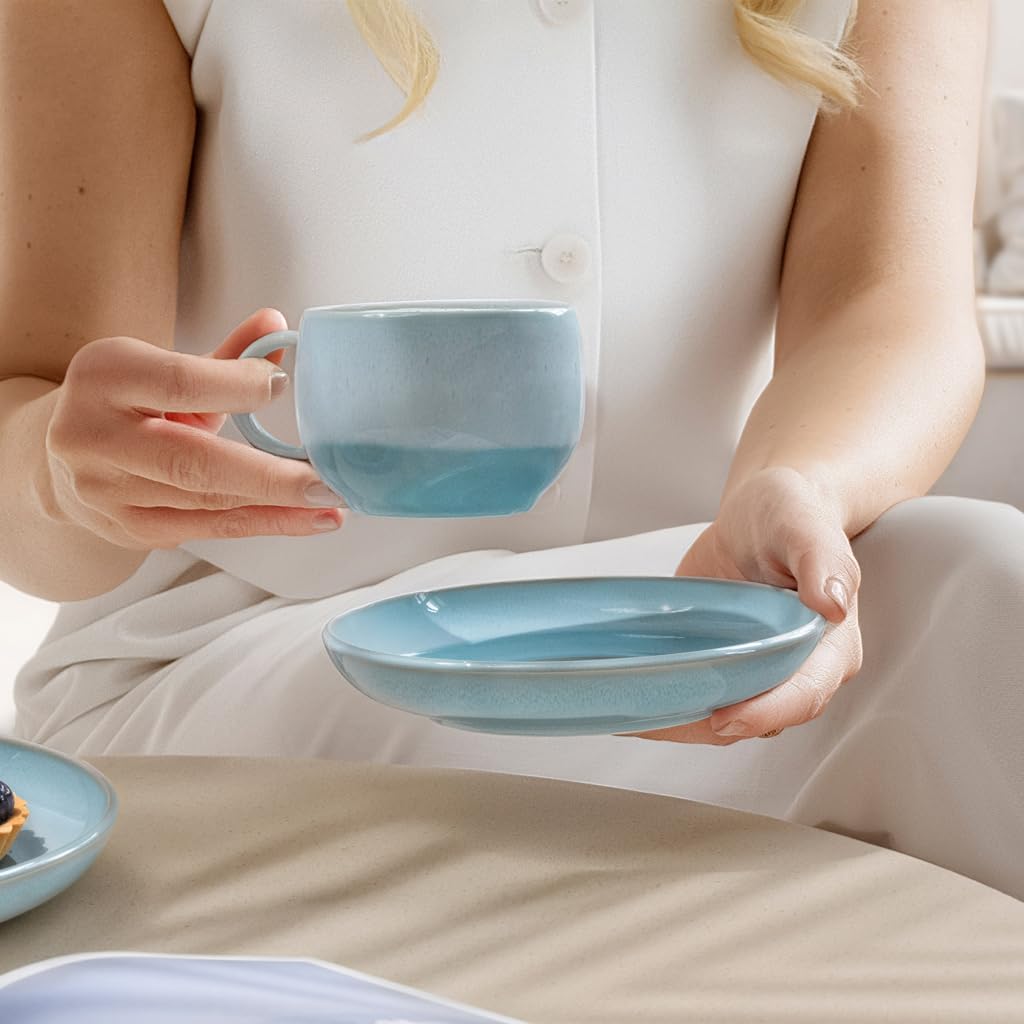 Like. by Villeroy & Boch – Perlemor Aqua Coffee Cup Saucer, Dimensions: Approx. 16 × 16 × 3 cm, Blue, Dishwasher-Safe & Microwave-Safe, Pottery-Look Effect Glaze, Premium Porcelain Saucer