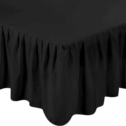 1Pc Ruffled Bed Skirt Twin Size Black Color 14 Inch Drop 600 Thread Count Dust Ruffle with Platform, Wrinkle and Fade Resistant