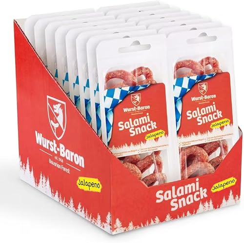 WURSTBARON® - Salami Mini Brezn - Original Wurst Snack Jalapeño Brezeln aus Bayern - Karton mit 16x 50g (800g) - Snackbox Sticks