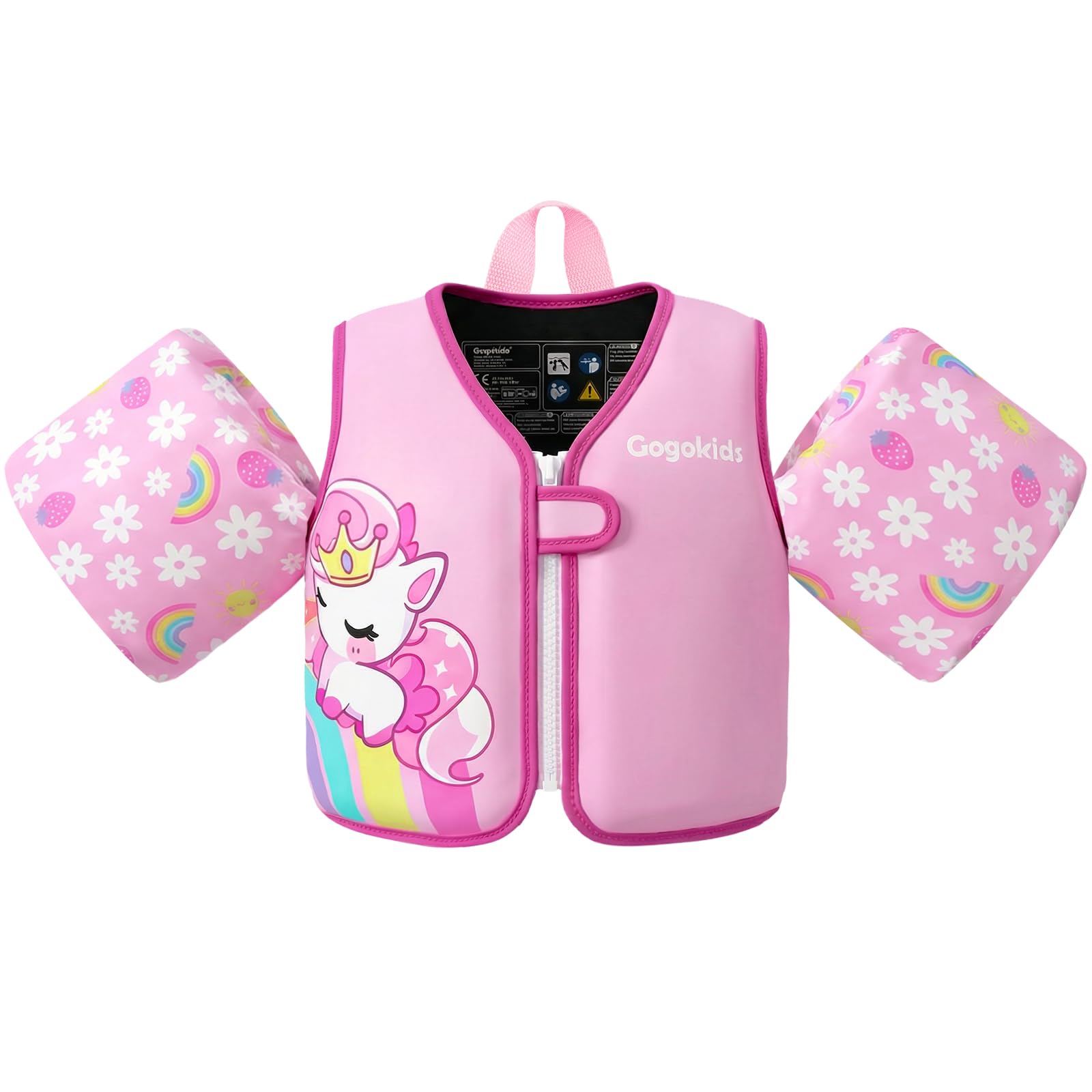 Gogokids Kinder Schwimmweste mit Schwimmärmeln, Kleinkinder Schwimmjacke mit Zwei Armbändern Kinder Schwimmhilfe Auftrieb für 2-6 Jahre/10-30KG Perfekt für Pool, Schwimmunterricht und Wasserpark