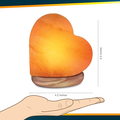 Miniatura 7 de ES-944AC Himalaya rosa corazón en forma de corazón hecho a mano, luz nocturna con base de madera, lámpara de sal USB
