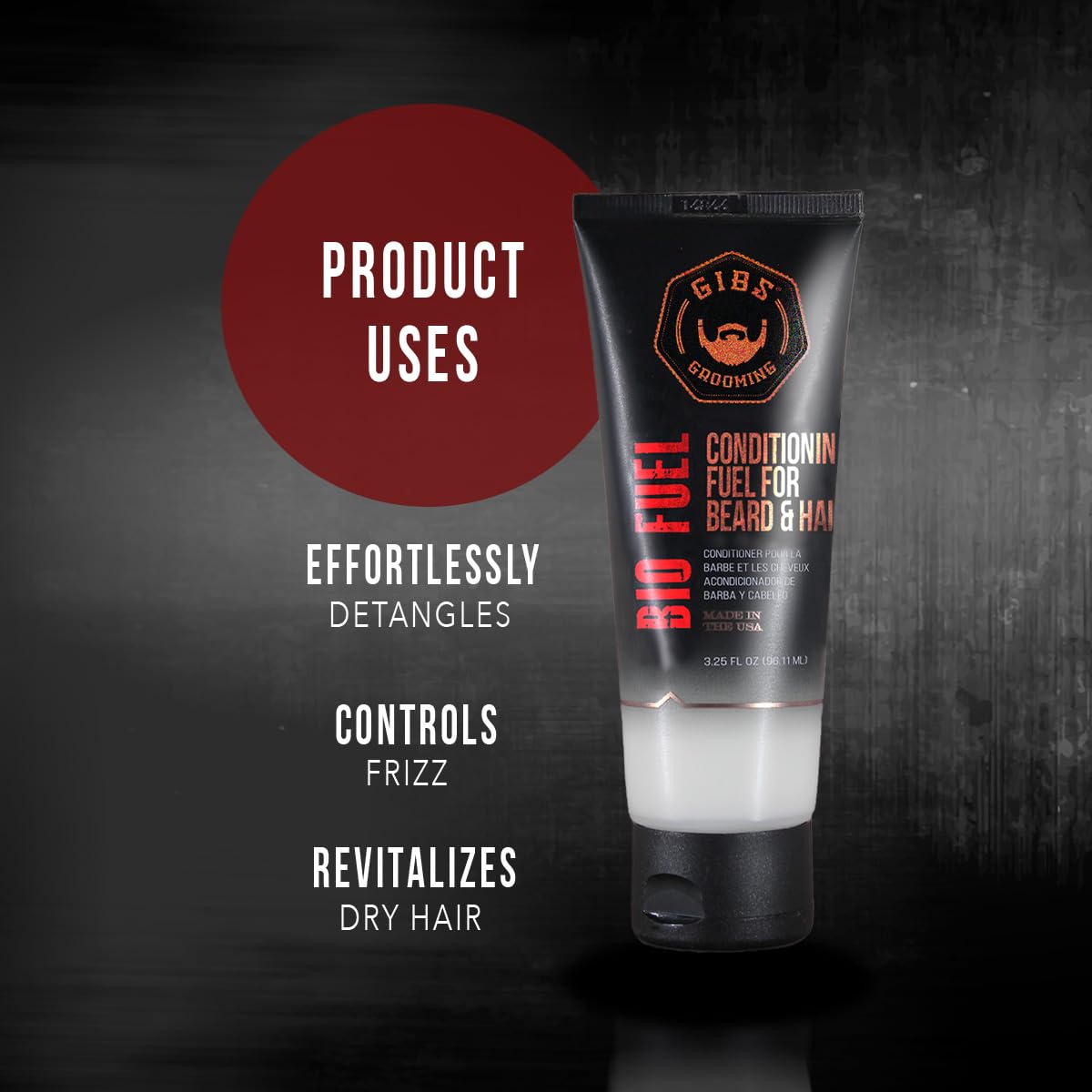 GIBS Grooming Bio Fuel - Conditioning Fuel for Beard & Hair Growth (3.25 oz) Mango Butter, Saw Palmetto, Dragon's Blood - Caffeine & Biotin - Hair Conditioner & Beard Conditioner for Men - Made in USA