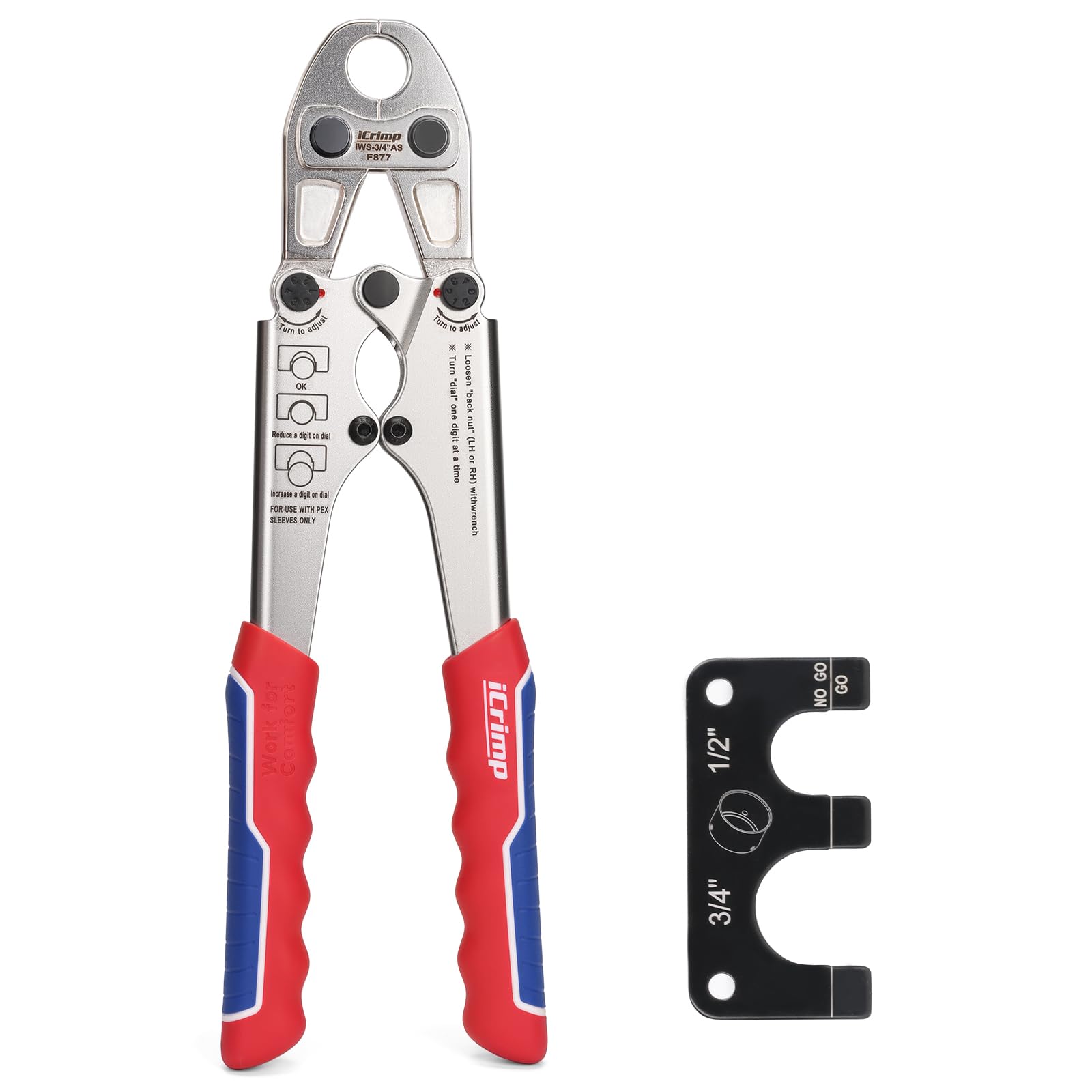 iCrimp 3/4-Inch PEX Crimping Tool for Stainless Steel Press Sleeves - F877 Press Fit Tool, Compatible with Press Connect Systems