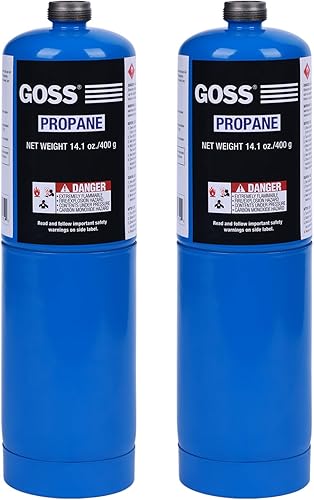 GOSS Cilindro de combustible de propano estándar, paquete de 2, botella de 14.1 onzas
