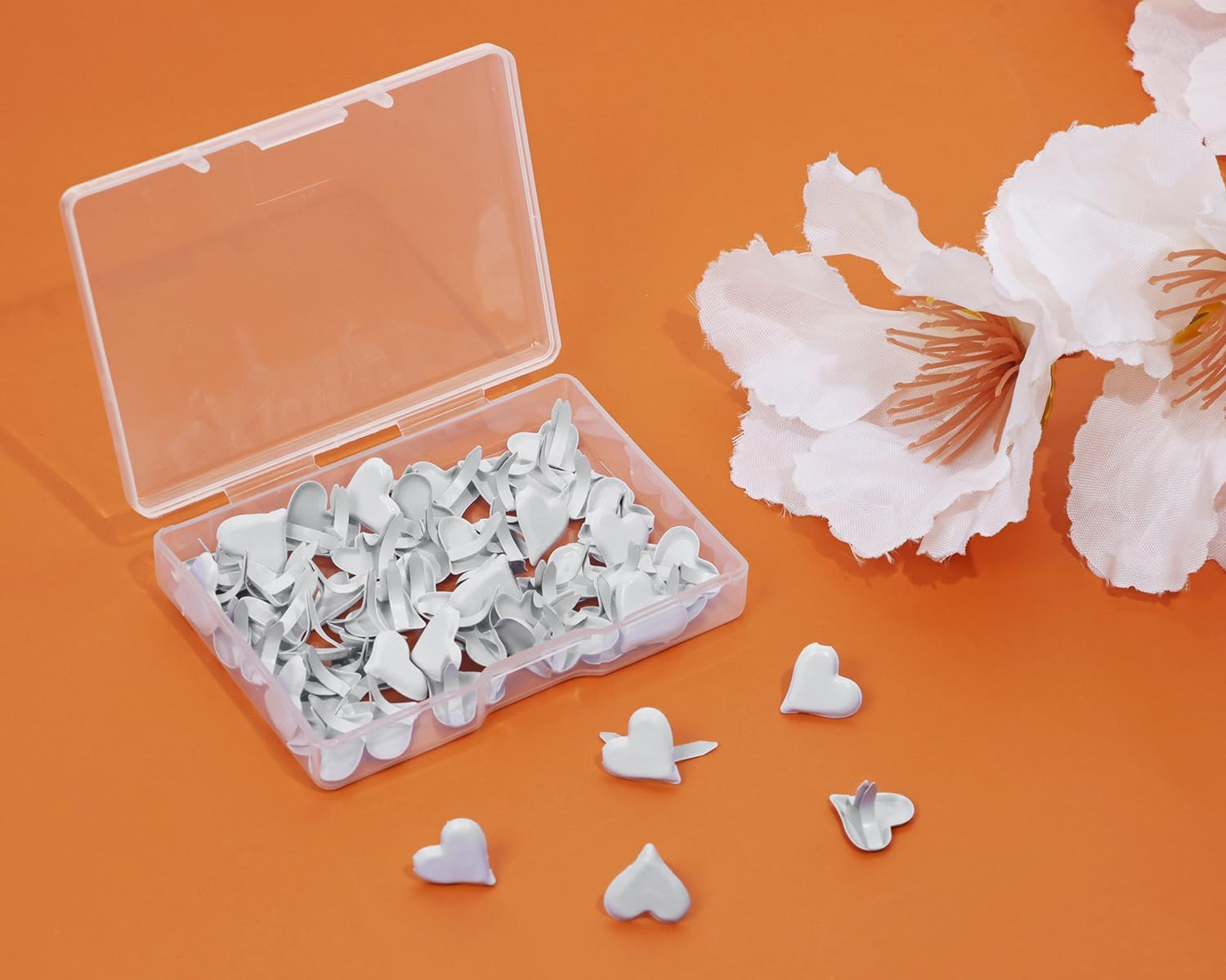 ONLYKXY 60pcs Heart Shape Fancy Brads for Paper Craft,Metal Fasteners Split Pins Small Brads for Photo Cards Home Office School Project Scrapbooking Album Dolls Decoration DIY Art,0.43inch (White)