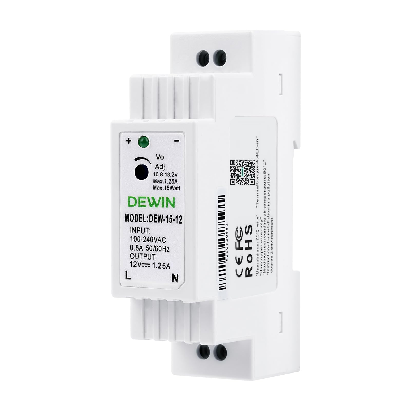 DEWIN Switching Power Supply, Din Rail Power Supply Transformer for Industrial Automation Equipment Ring Doorbell Transformer (DEW-15W-12V 1.25A)