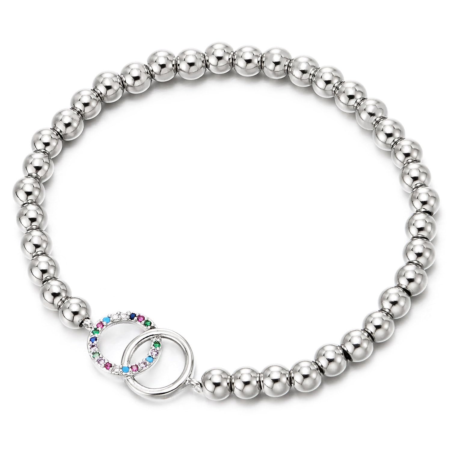 COOLSTEELANDBEYOND Donna Acciaio Scintillante Solitaire Zirconi Ciondolo Cluster Cerchio Collana con Pendente, Regolabile Corda Catena