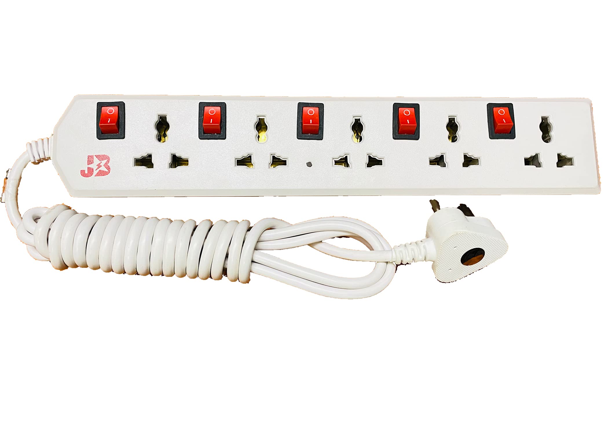 Electrical Extension Board Five Sockets With Five Individual Rockers Switches & With 4 Yard(3.65 Meter) Heavy Duty Power Cord(White, 6 A), 240 Volts