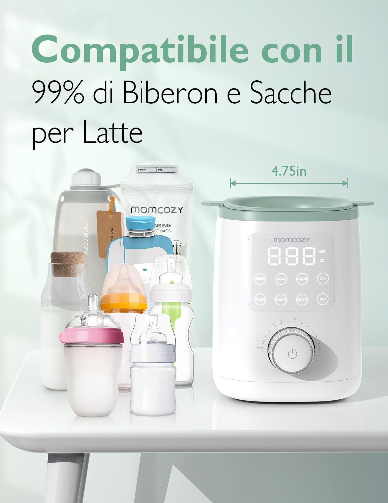 Momcozy MW02 Nutri scaldabiberon Baby con controllo preciso della temperatura e luce notturna | 9-in-1 scaldabiberon con riscaldamento rapido, spegnimento automatico e compatibilità universale per