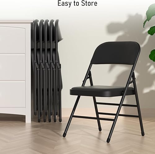 Miniatura 10 de Paquete de 6 sillas plegables negras con cojín acolchado de tela, juego de sillas de comedor acolchadas portátiles para interiores y exteriores,