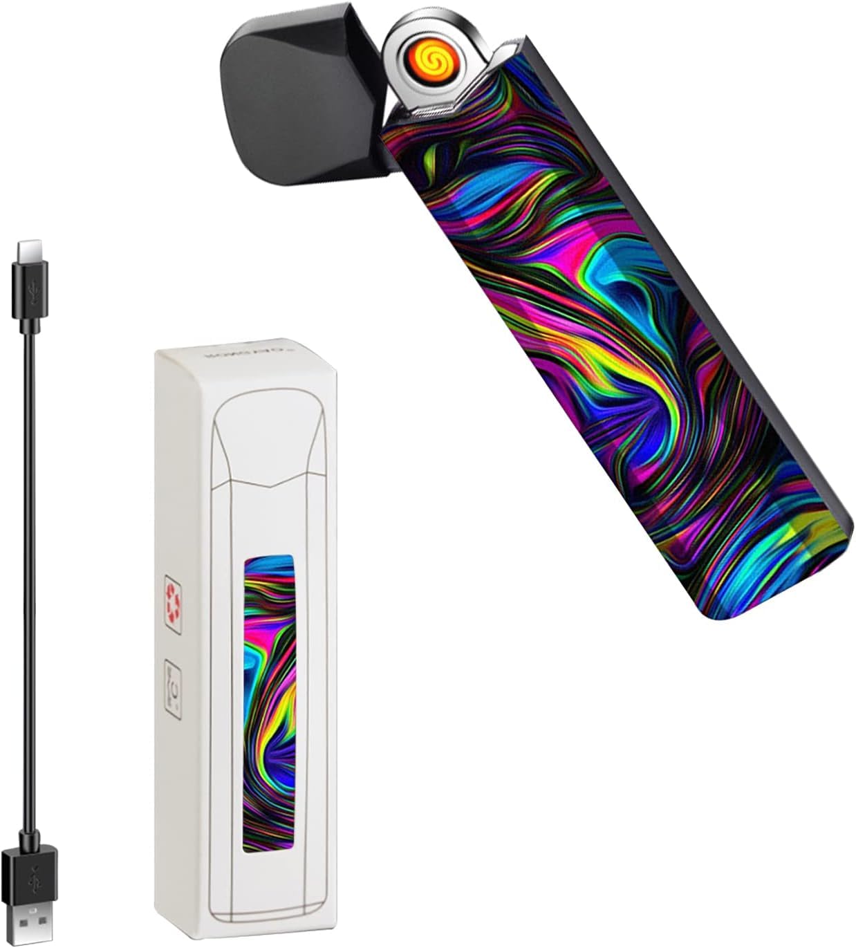 Electric Mini Lighter, Plasma Storm Lighter, Men's Lighters, Personalised with Battery Indicator, Arc Lighters, Festive Gifts (M-Rainbow)