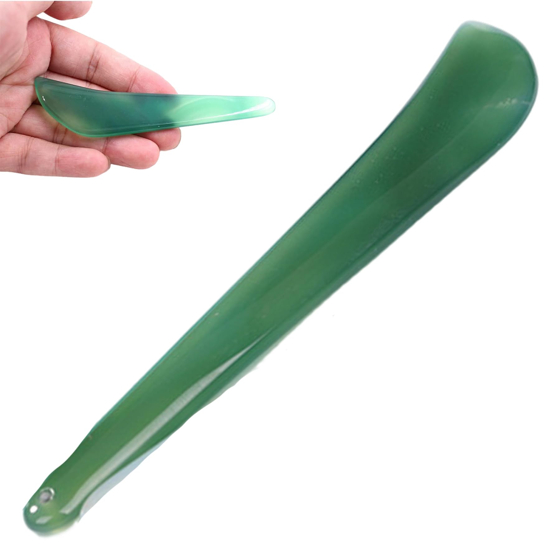 Xoeryoy Agate Burnisher 4.4" Handheld Knife-Shaped Burnisher Tool for Jewelry Polishing with Hole on End Multi-Purpose Guasha Tool, Random Green
