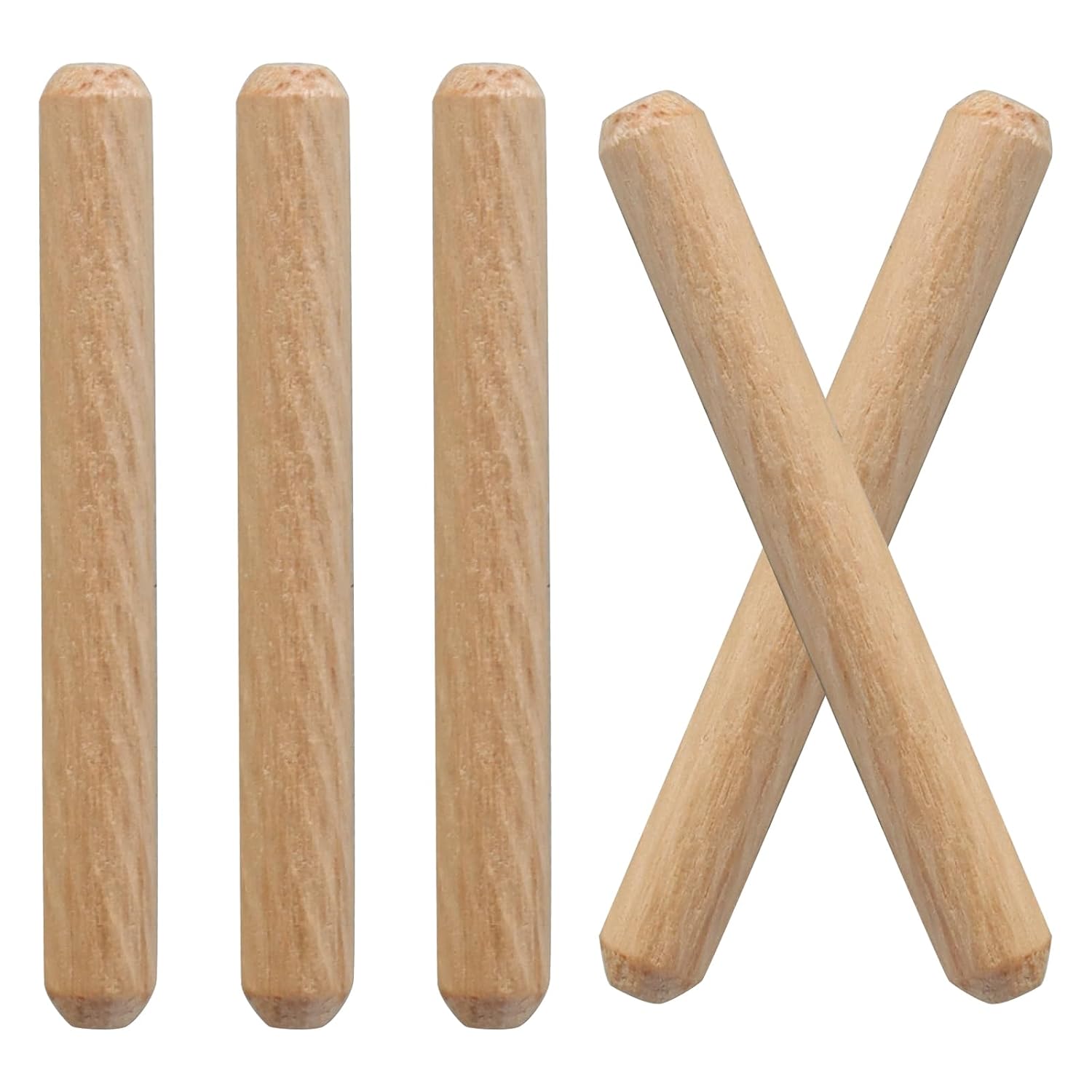 120 Pack Hardwood Wood Dowel Pins, Fluted Wood Dowels Rods Crafts Pegs, Beveled Rods for Furniture Door DIY Projects (1/4" x 2")