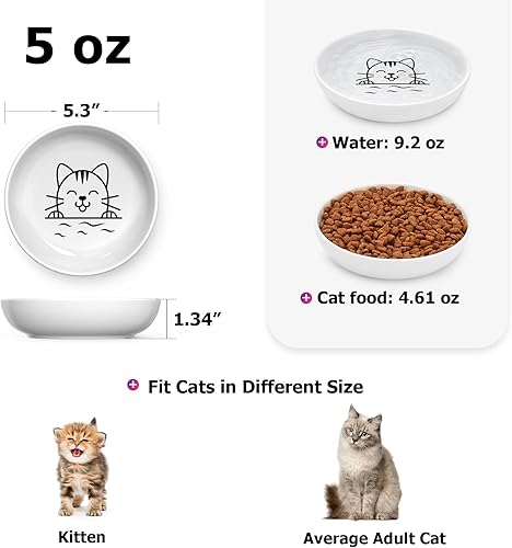 Miniatura 2 de Y YHY Cuencos para gatos, platos para gatos de 5 onzas, cuencos de comida y agua para alimentos secos y húmedos, 3 platos anchos, cuencos blancos