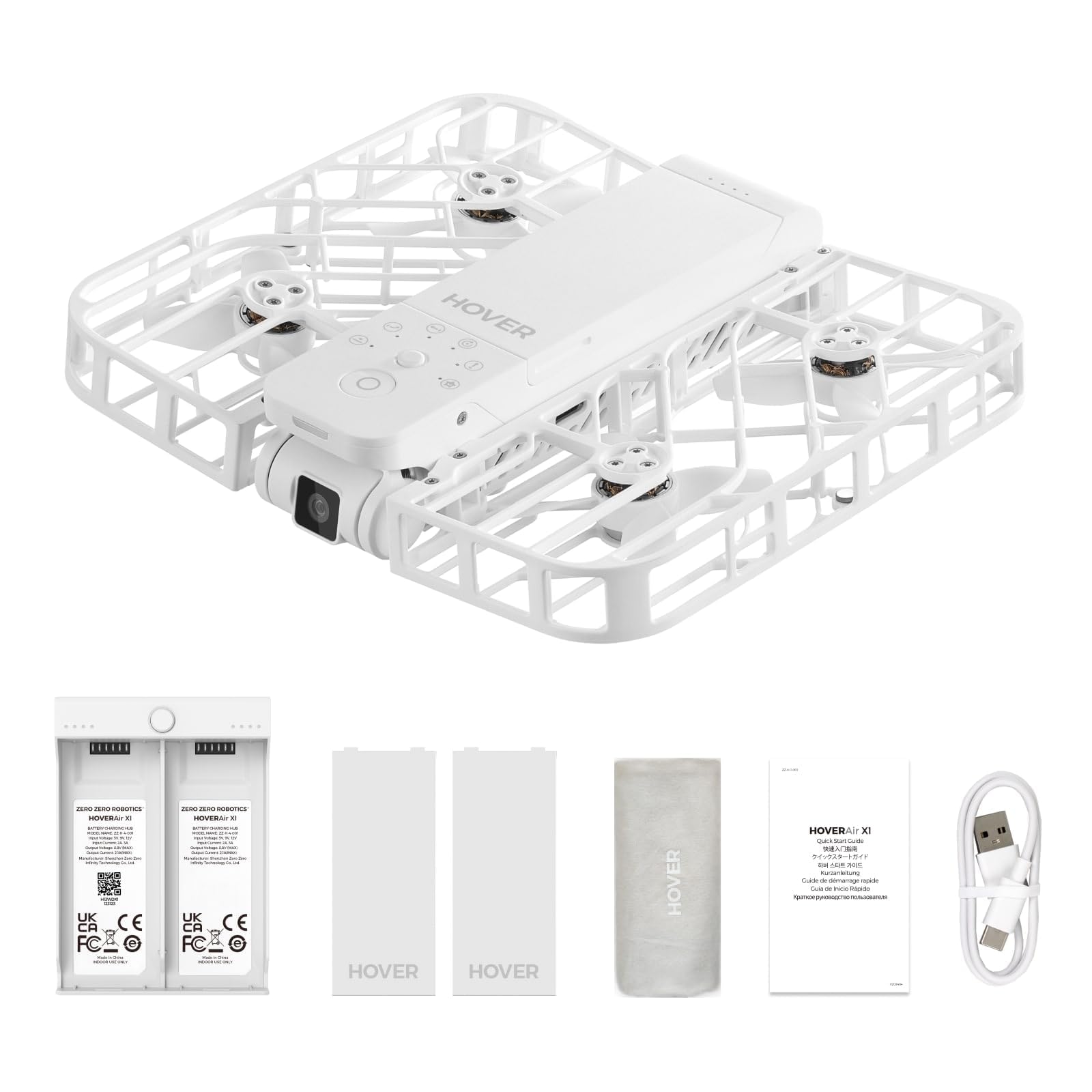 HOVERAirX1 Self-Flying Camera, Pocket-Sized Drone HDR Video Capture, Palm Takeoff, Intelligent Flight Paths, Follow-Me Mode, Foldable Action Camera with Hands-Free Control White (Combo Plus)