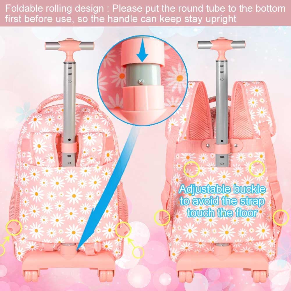 Rolling Backpack for Womens and Mens, Adults Wheeled Bookbag with Lunch Box for Girls and Boys.