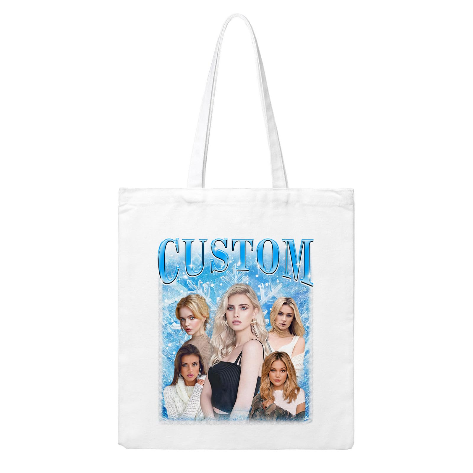LucBuy Personalized Tote Bag, Novelty Multiple Photos Print Retro Canvas Handbag, Funny Custom Gifts Reusable Bulk Pack Carryall, Stylish Satchel for Shopping Travel Beach & Everyday Use (B6)