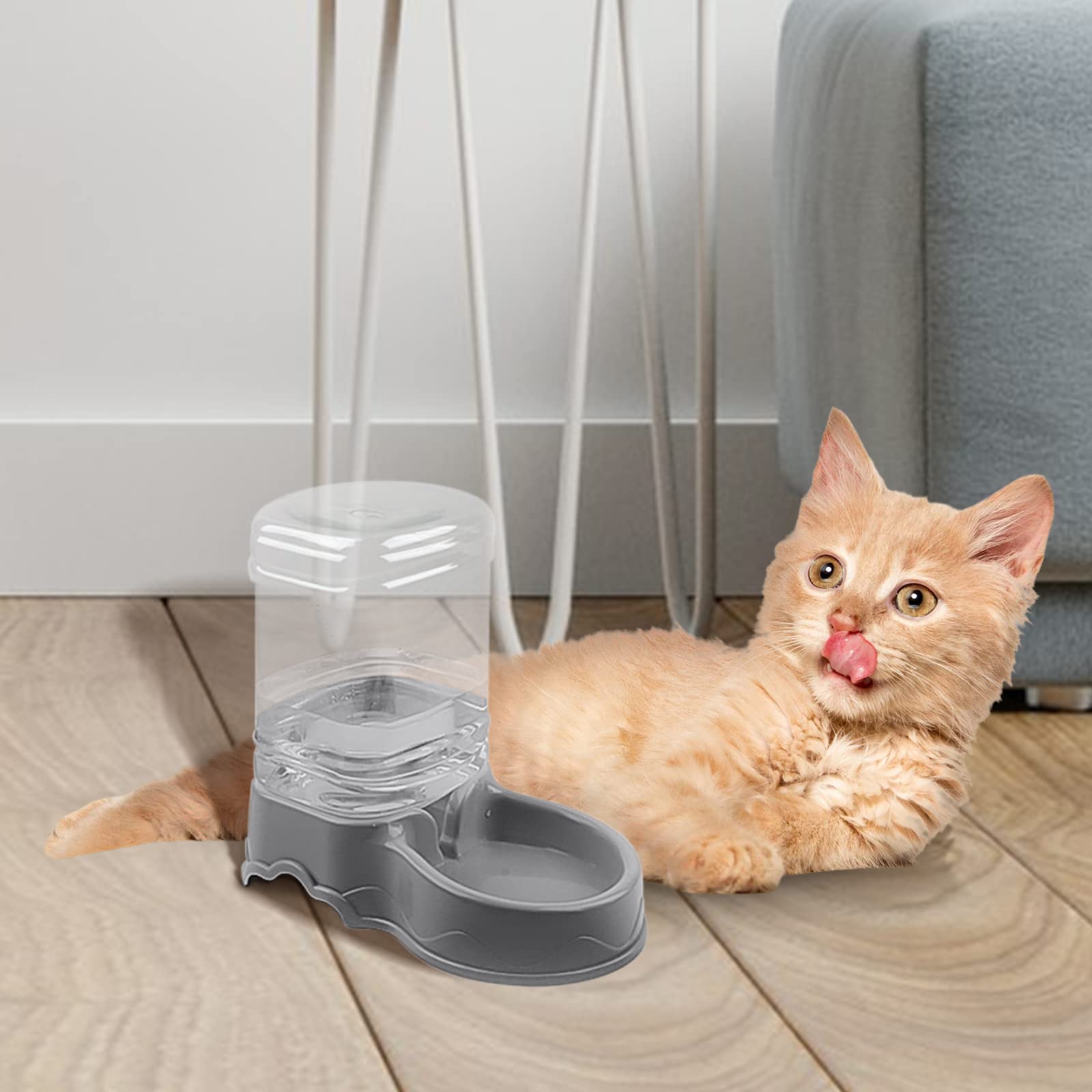 Baoblaze 3.5L Automatischer Futterspender + Wasserspender für Tiere Katzen Hunde, 2pcs Grau