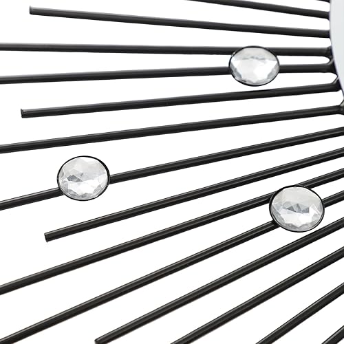 Miniatura 6 de Reloj de pared moderno con forma de flor de cristal 3D, 23.62 pulgadas, espejo plateado de metal vintage, brillante, con tachuelas de diamantes,