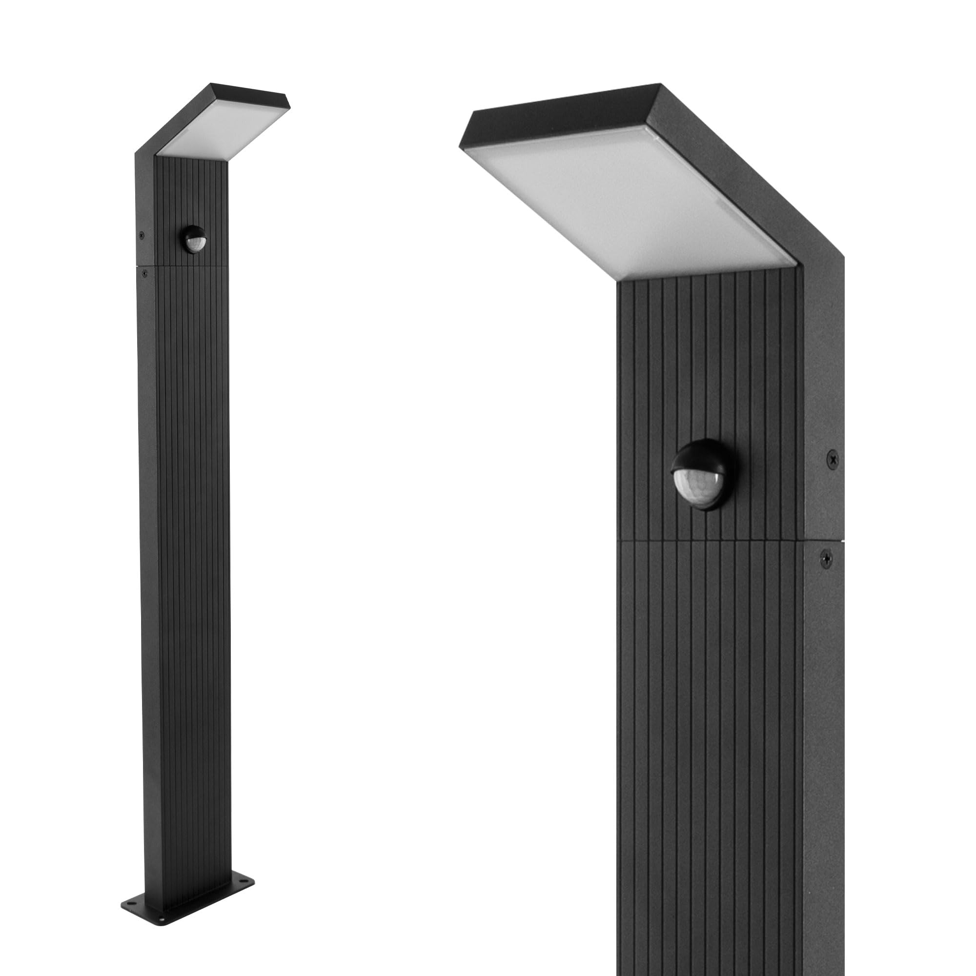 Maxkomfort LED Außenstandleuchte 80 cm Schwarz mit Bewegungsmelder – Premium Wegeleuchte IP65, 8W, 1280lm, 3000K warmweiß, Aluminium, Sensor mit Zeit- & Lux-Einstellung