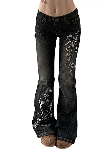 Embroidered Bell Bottom Flare Jeans