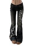 Women Bell Bottom Jeans Stretchy Flare Mid Rise Embroidery Vintage Denim Pants 90s Outfits Y2k Clothes