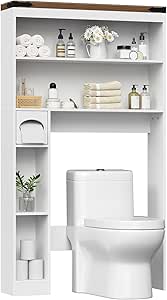 HOOBRO Over The Toilet Storage Cabinet, 3-Tier Freestanding Bathroom Shelves, Wooden Bathroom Organizer with Toilet Paper Holder Farmhouse Space Saver, Laundry Room, White and Walnut WH20TS01